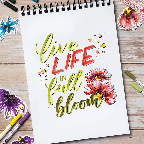 Lettering live life in full bloom