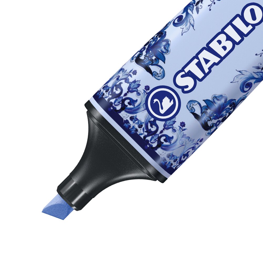 Textmarker STABILO BOSS ORIGINAL x DOLCE&GABBANA, Wasserfestes Stift-Design, Blaue Tintenrolle, Kugelschreiber-Spitze, Blaues Filzstiftende, Dekoratives Muster