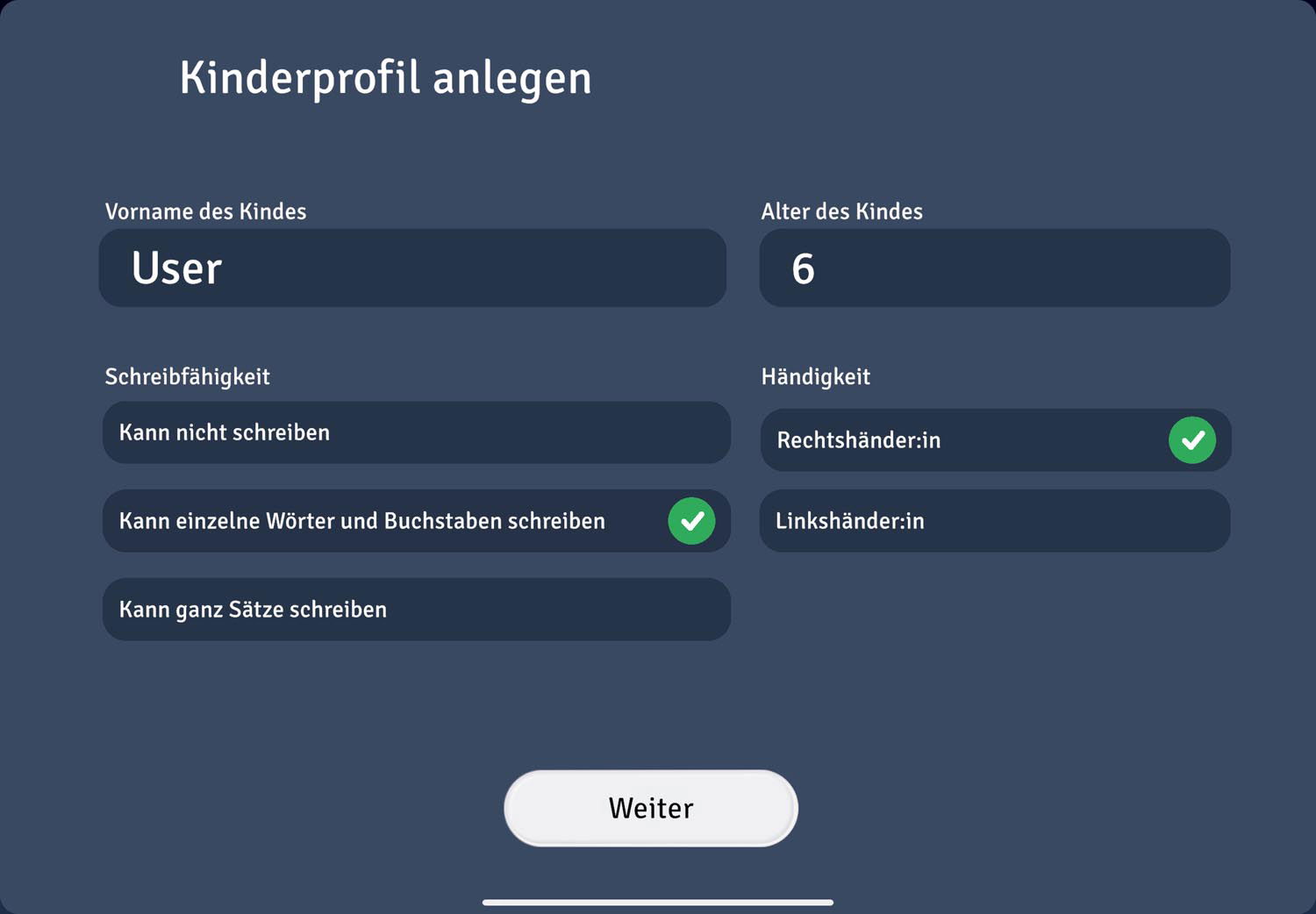 App Screen, Userprofil, Text, Text, Text