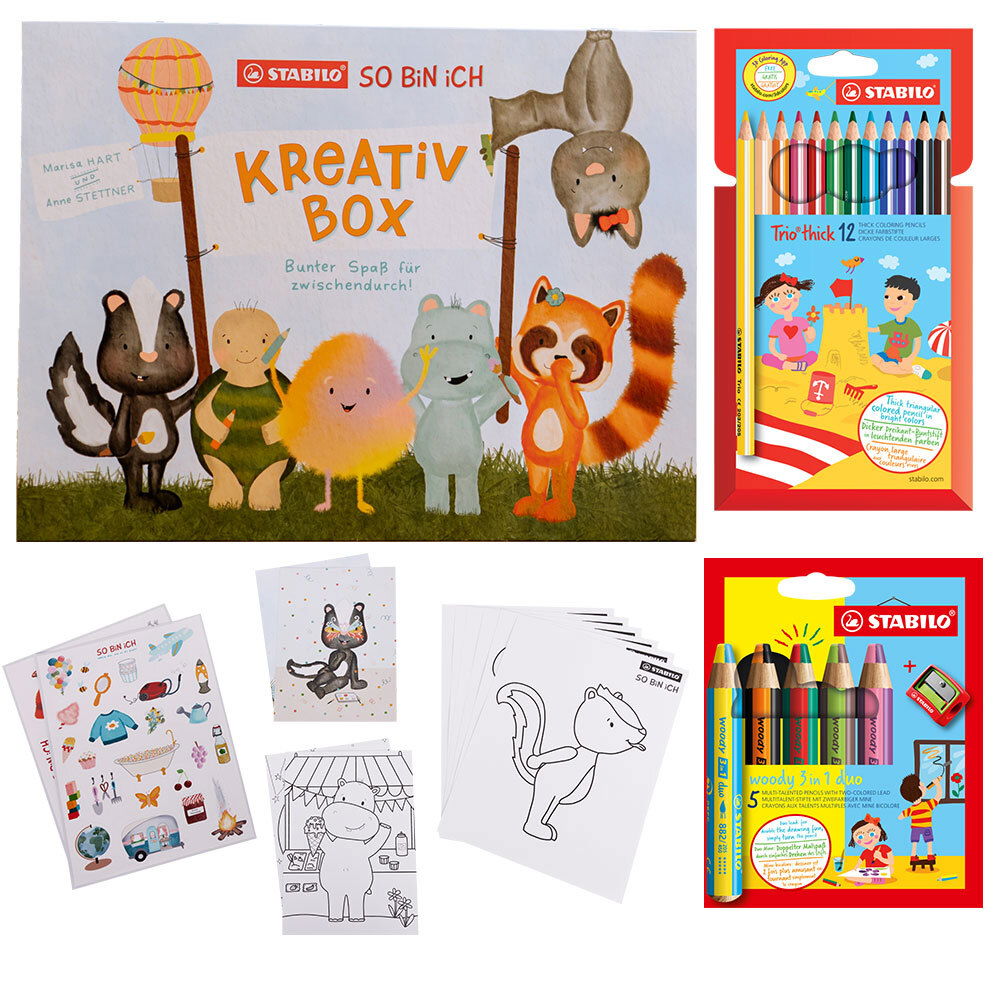 Kreativbox – STABILO „So Bin ich“ – zum Malen und Basteln – für Kinder - mit Buntstiften, Stickern, Postkarten und Ausmalvorlagen Kreativbox – STABILO „So Bin ich“ – zum Malen und Basteln – für Kinder - mit Buntstiften, Stickern, Postkarten und Ausmalvorlagen
