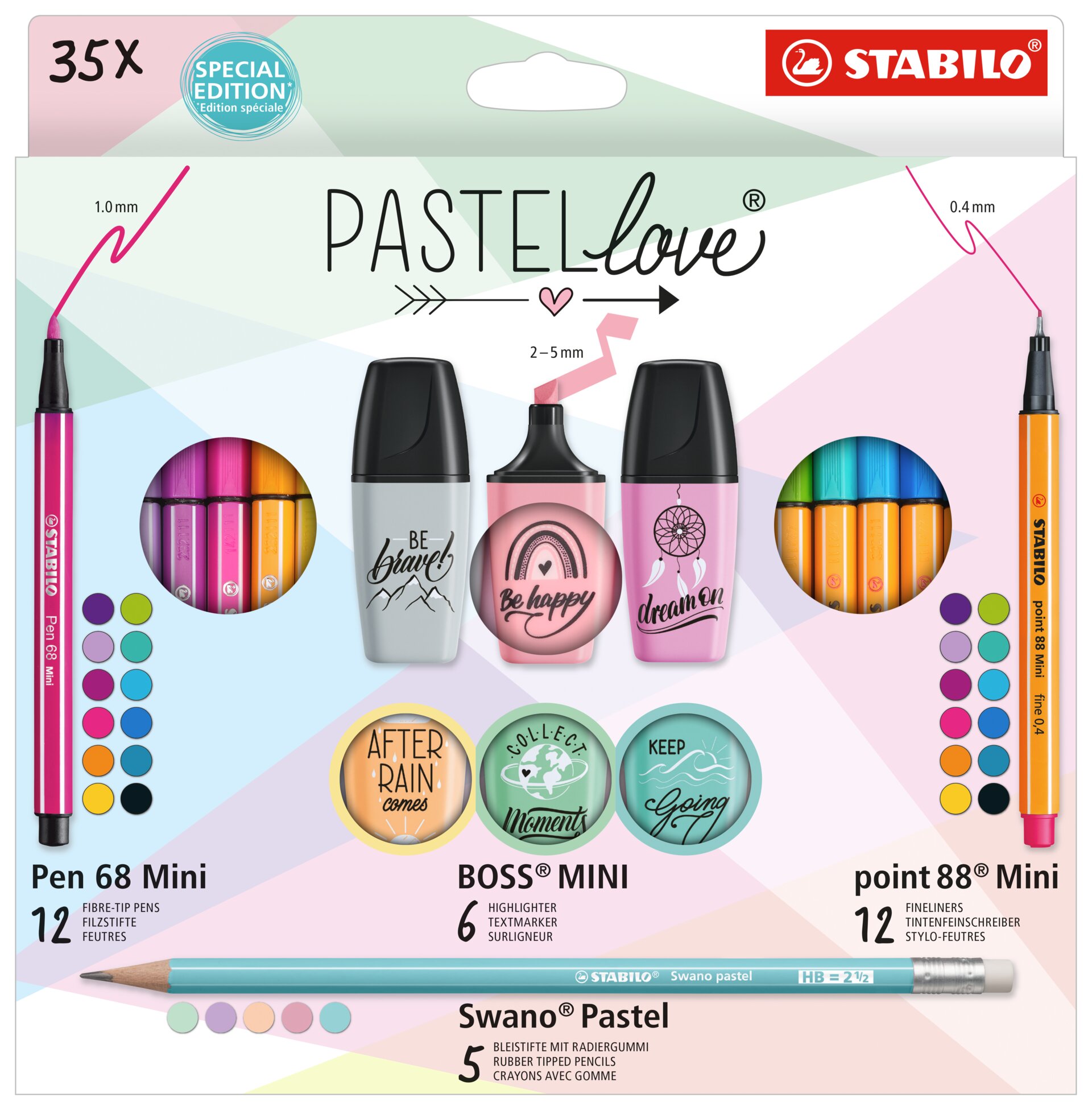 77/5-9-5 35 pcs Pastellove Set cardboard SU5 Pastel colors, Pen set, Mini highlighters, Swano pastel, Grafik pencils