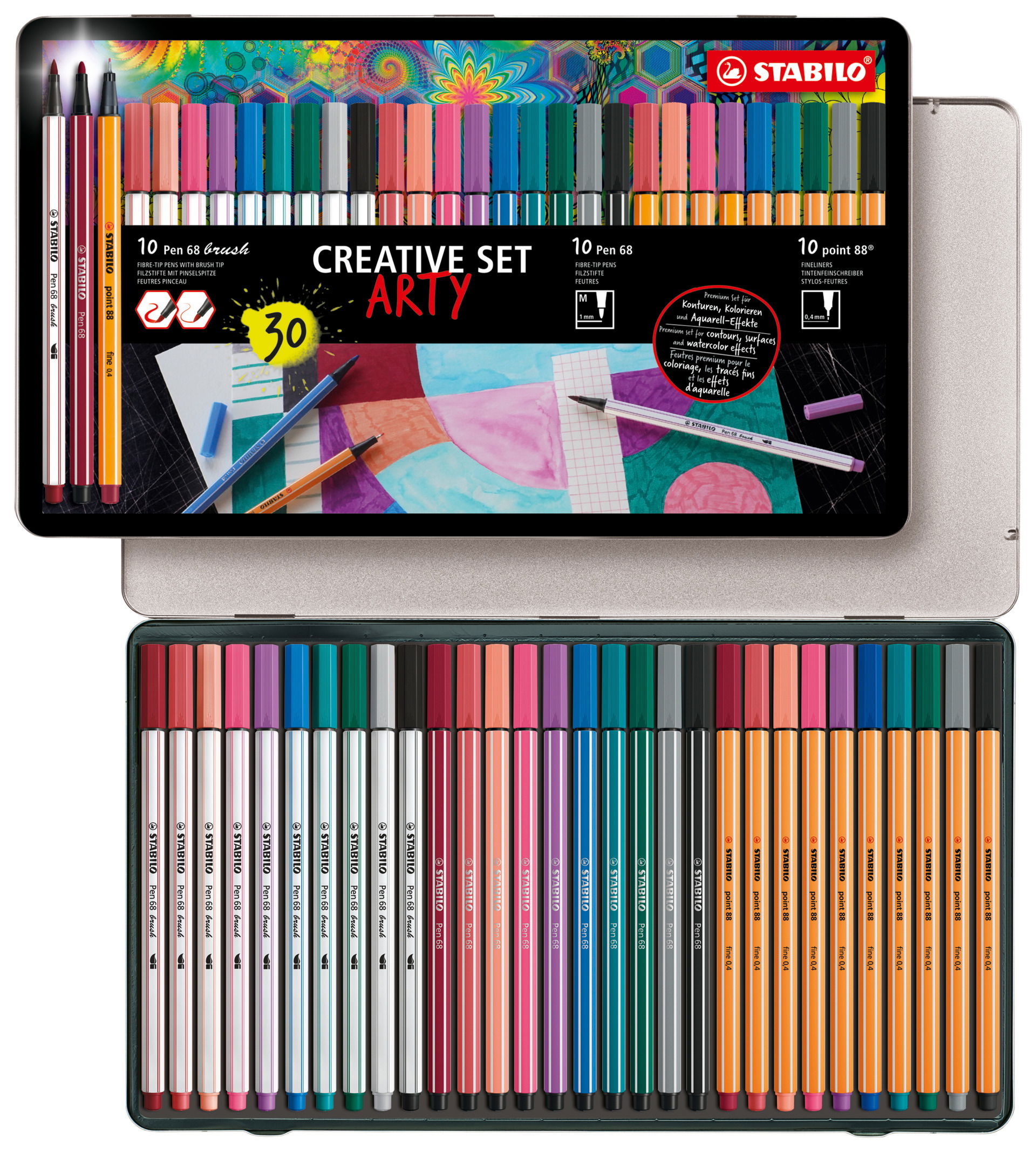 STABILO Pen 68 brush + Pen 68 + point 88 Creative Set ARTY Sets