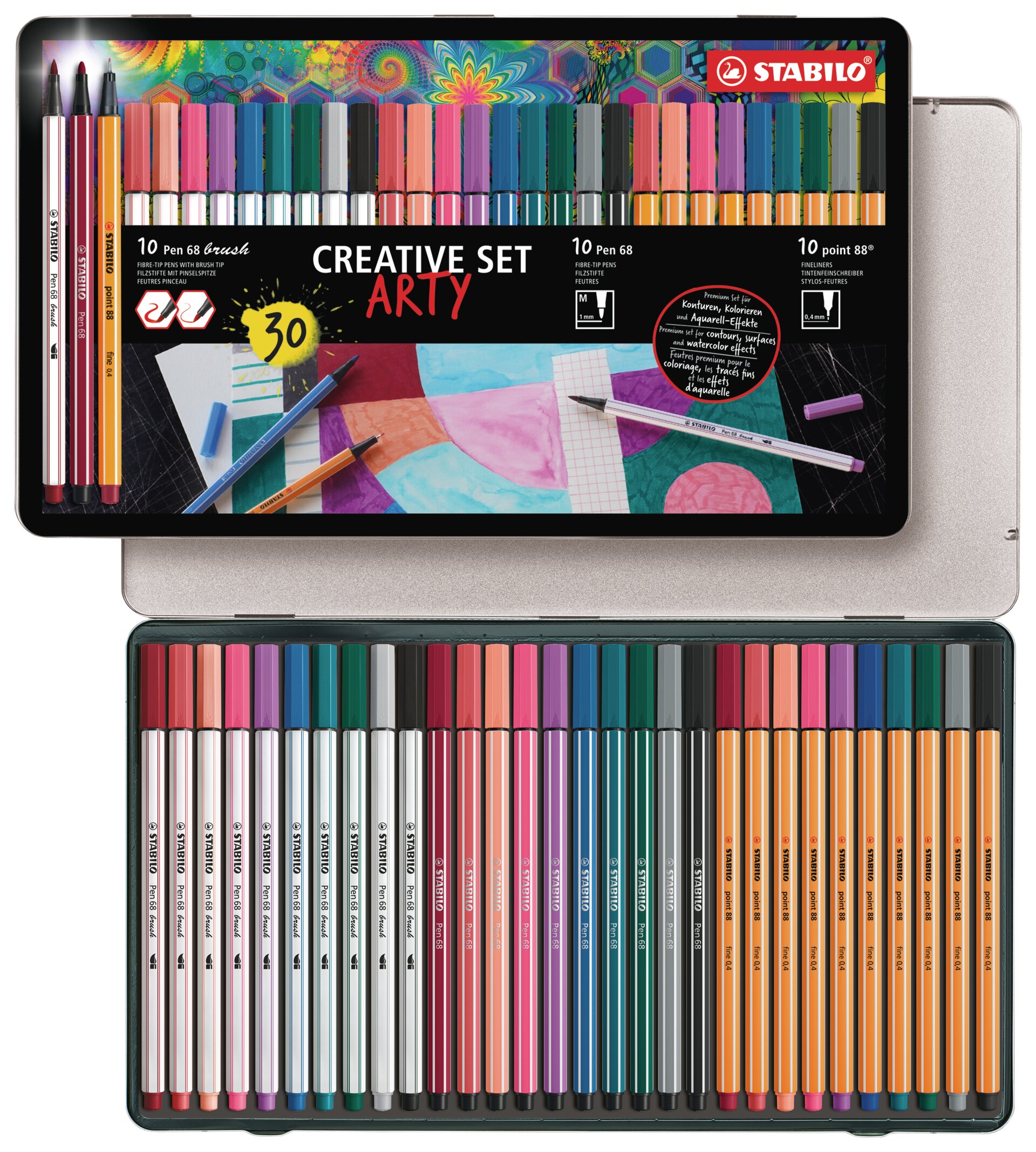 STABILO Pen 68 brush, Pen 68 und point 88 im 30er Metalletui Creative Set ARTY Sets