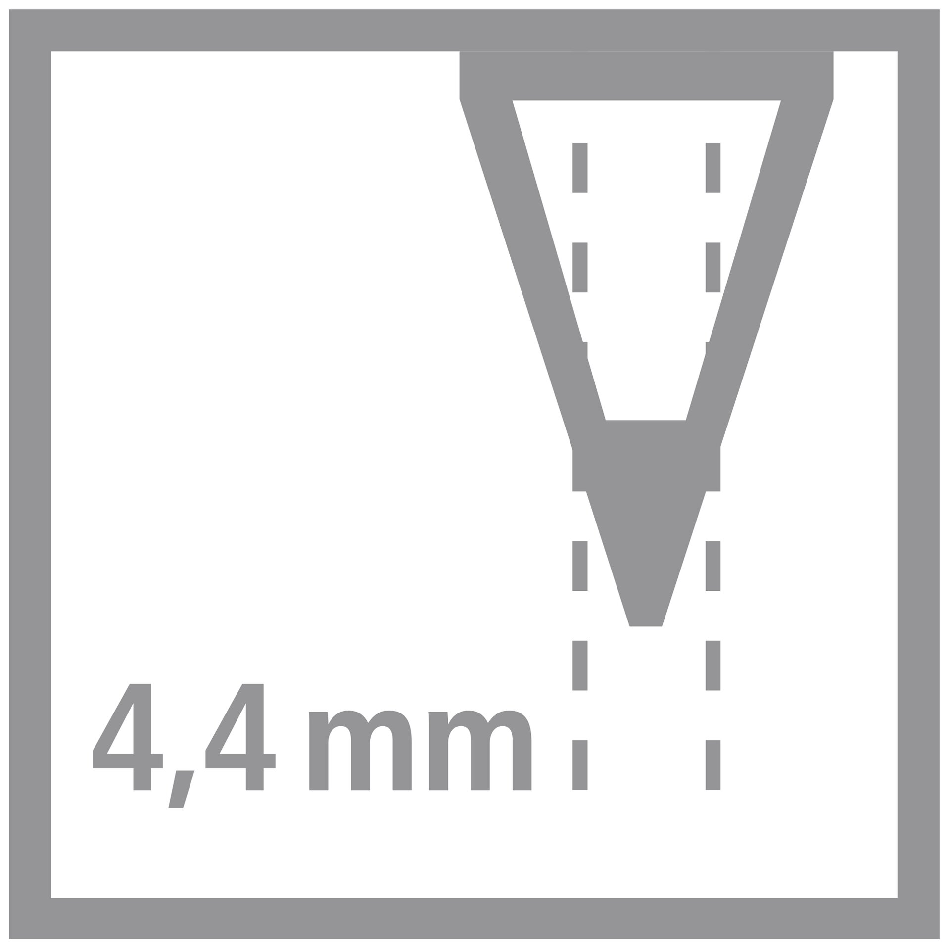 Druck-Symbol, 4,4 mm, V-förmiger Schlitz, Skizze, Schlitzansatz