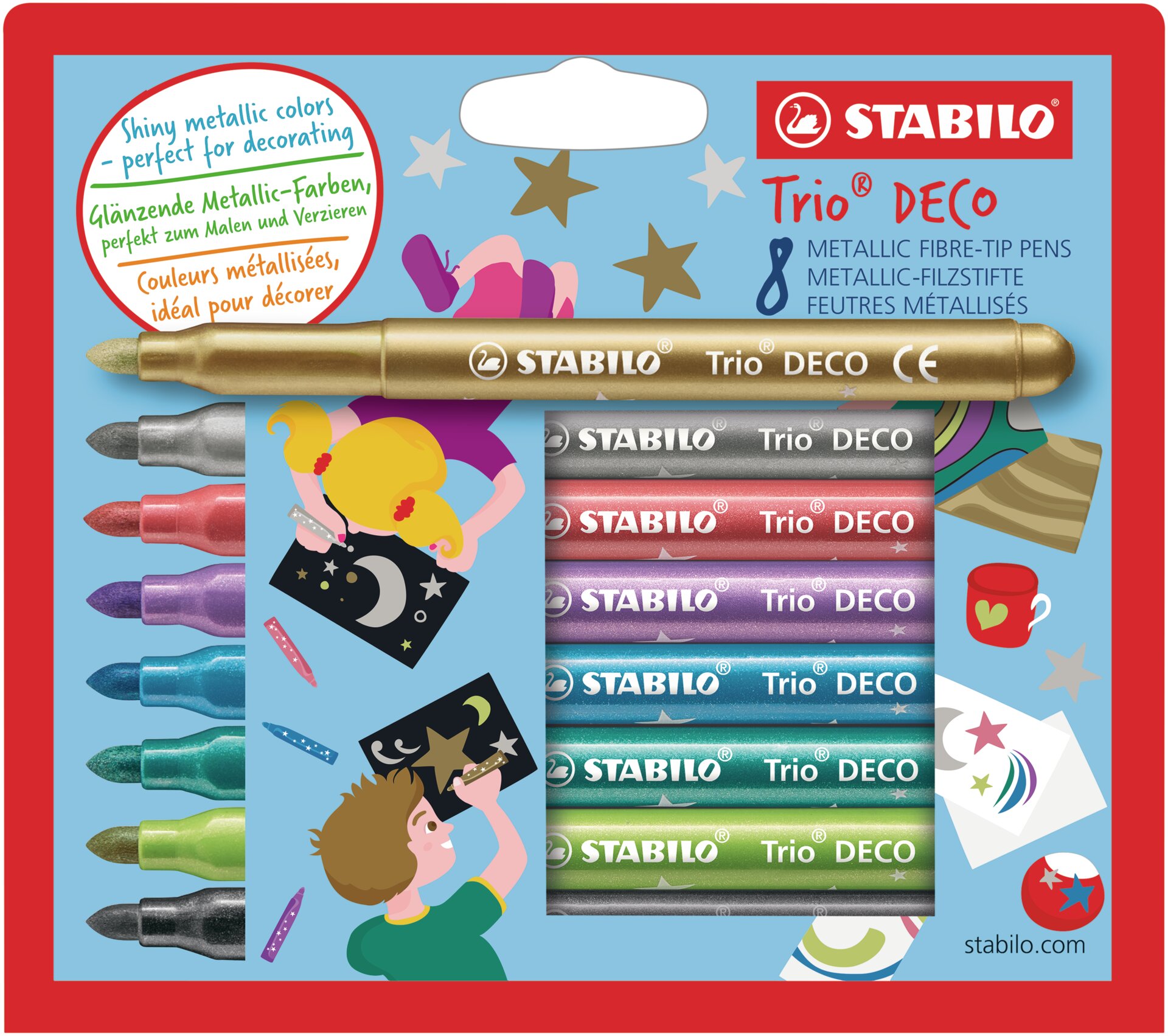 Fasermaler STABILO Trio DECO, Farbe, Kriechstift, Metallic, Duosatz, Kunstbedarf