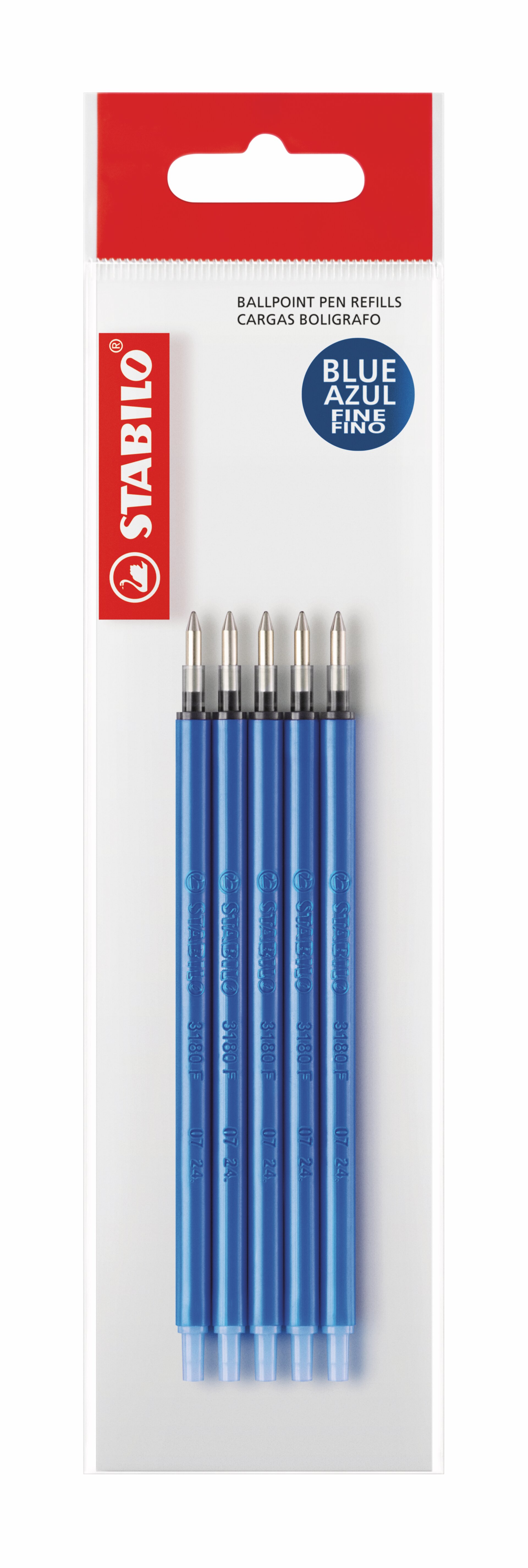 Ballpoint refills, Blue ink, Metal tip, 5-pack, Stabilo