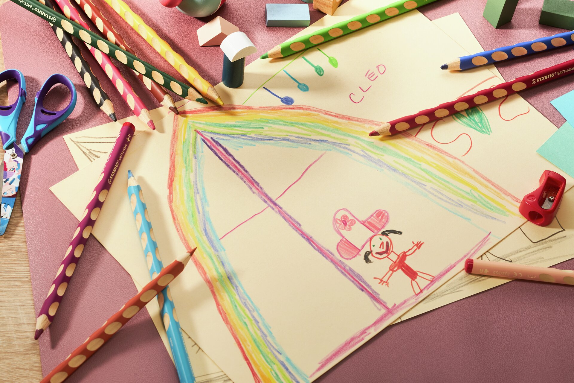 Buntstifte STABILO EASYcolors, Kunstpapier, Buntstifte, Schere, Kinderzeichnung, Zeichnung