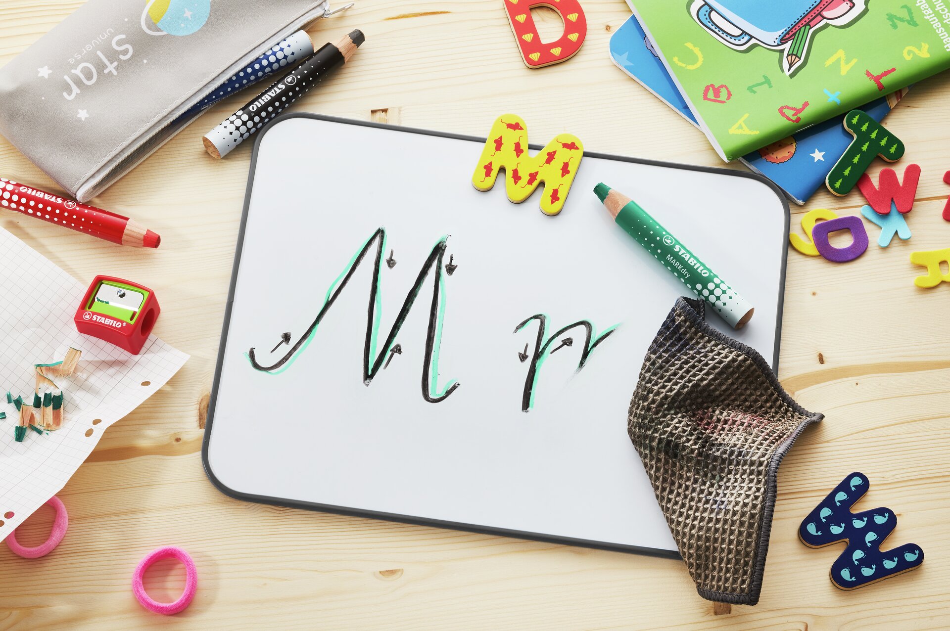 Marker STABILO MARKdry, whiteboard, marker, buntstift, radiergummi, klebeband