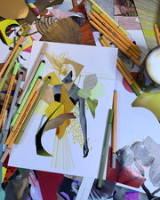 kunstprojekt, collage, zeichnung, bunt, papier