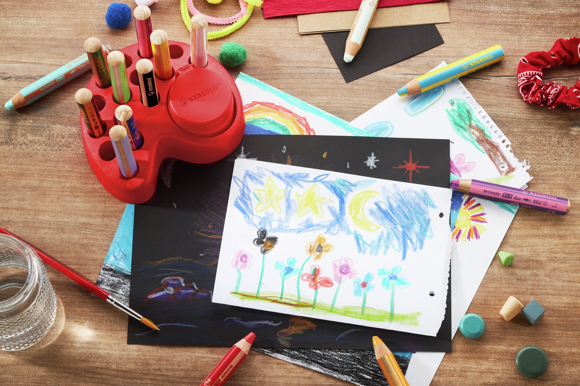 Buntstifte STABILO woody 3 in 1, Kinderkunst, Buntstifte, Skizzenpapier, Malset, Kunstwerk