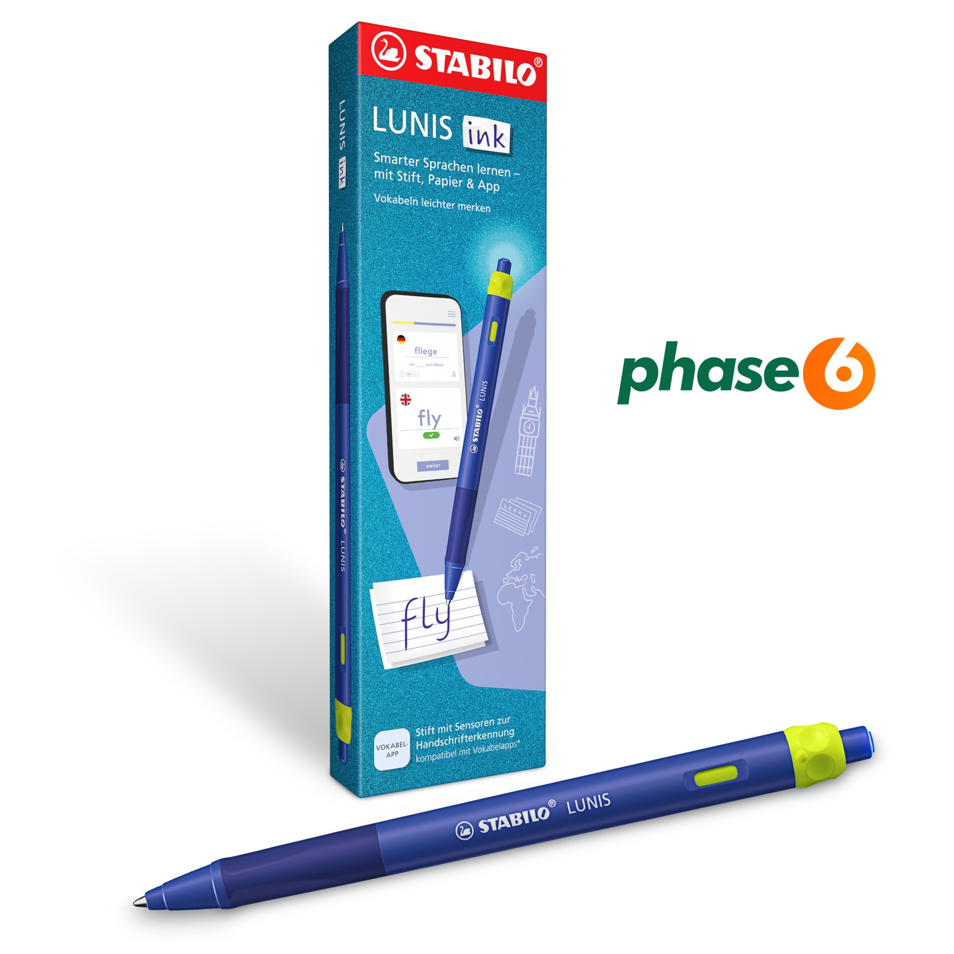 Smarter Kugelschreiber STABILO LUNIS ink X phase6 STABILO DigiPen, Stabilo LUNIS, Stift mit Sensor, Sprachlern-Stift, Vokabelstift, Schreibset
