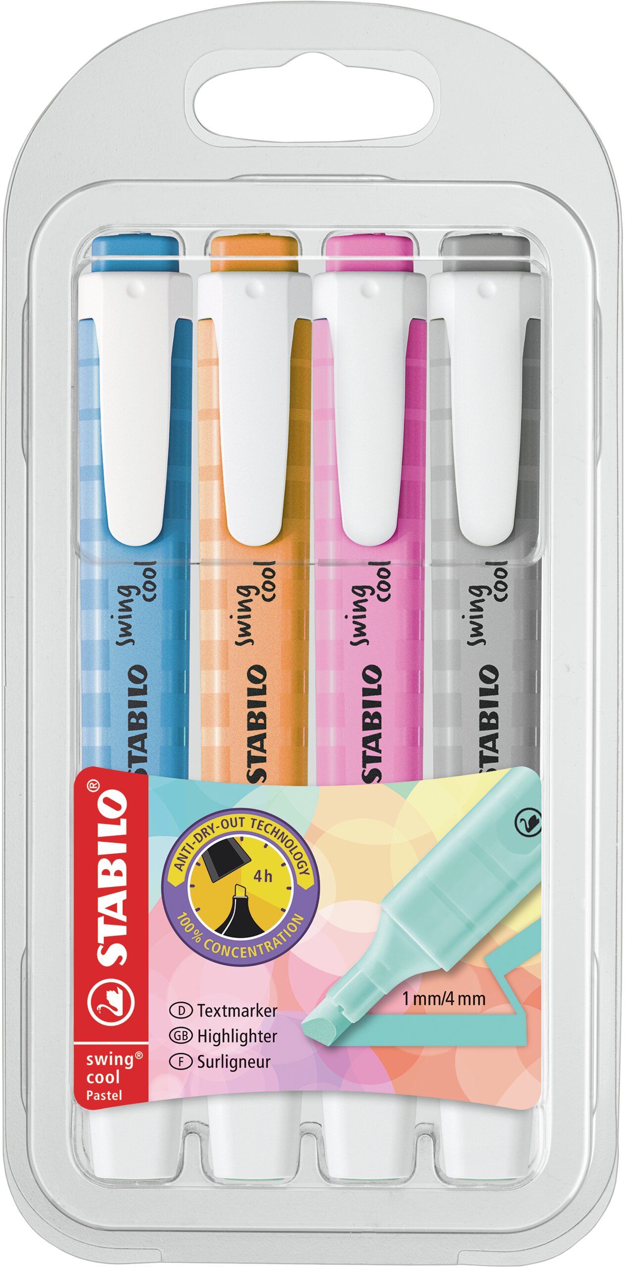 Evidenziatore a tampone con clip STABILO swing cool Pastel Evidenziatore STABILO swing cool Pastel