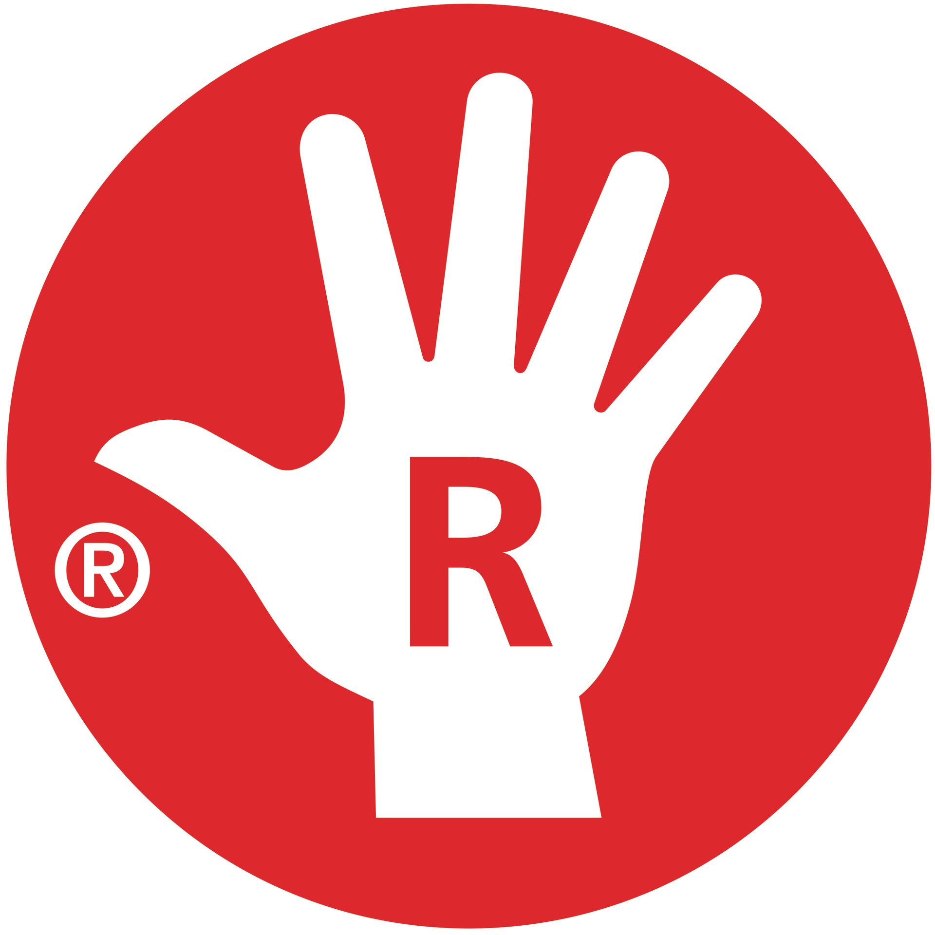Hand-Symbol, Logo, Roter Kreis, eingetragene Marke, Weiße Hand