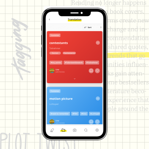 Übersetzungs-App, mobil UI, Smartphone, Karten, Sprachenlernen