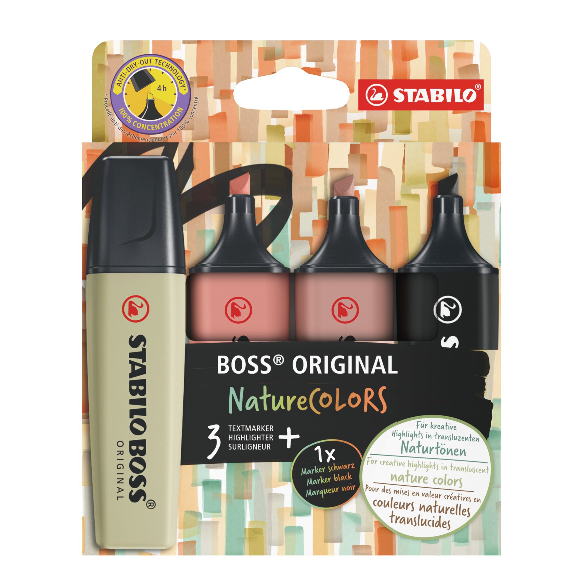 Textmarker STABILO BOSS ORIGINAL, Textmarker, Highlight, Marker, Kunststoffdose, Naturfarben
