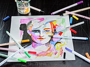 Fasermaler STABILO Pen 68 brush, zeichnung, künstlerisch, bunt, portrait, marker