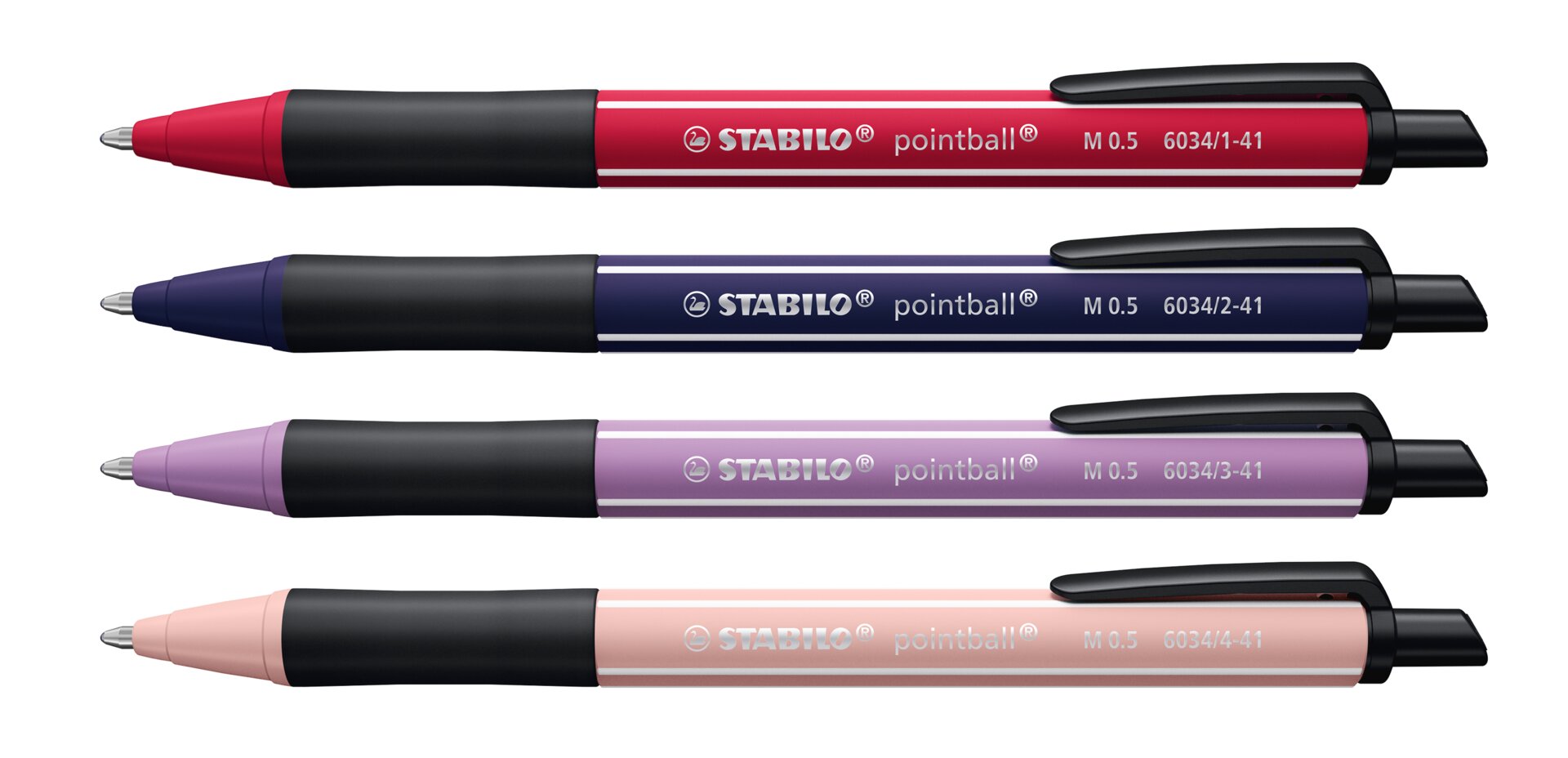 Kugelstift, Pointball, Gehäusefarben, Minenfarbe, Schwarz/Rot/Lila-Pastell