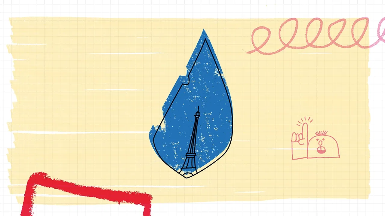 Drawing of a blue leaf and various scribbles