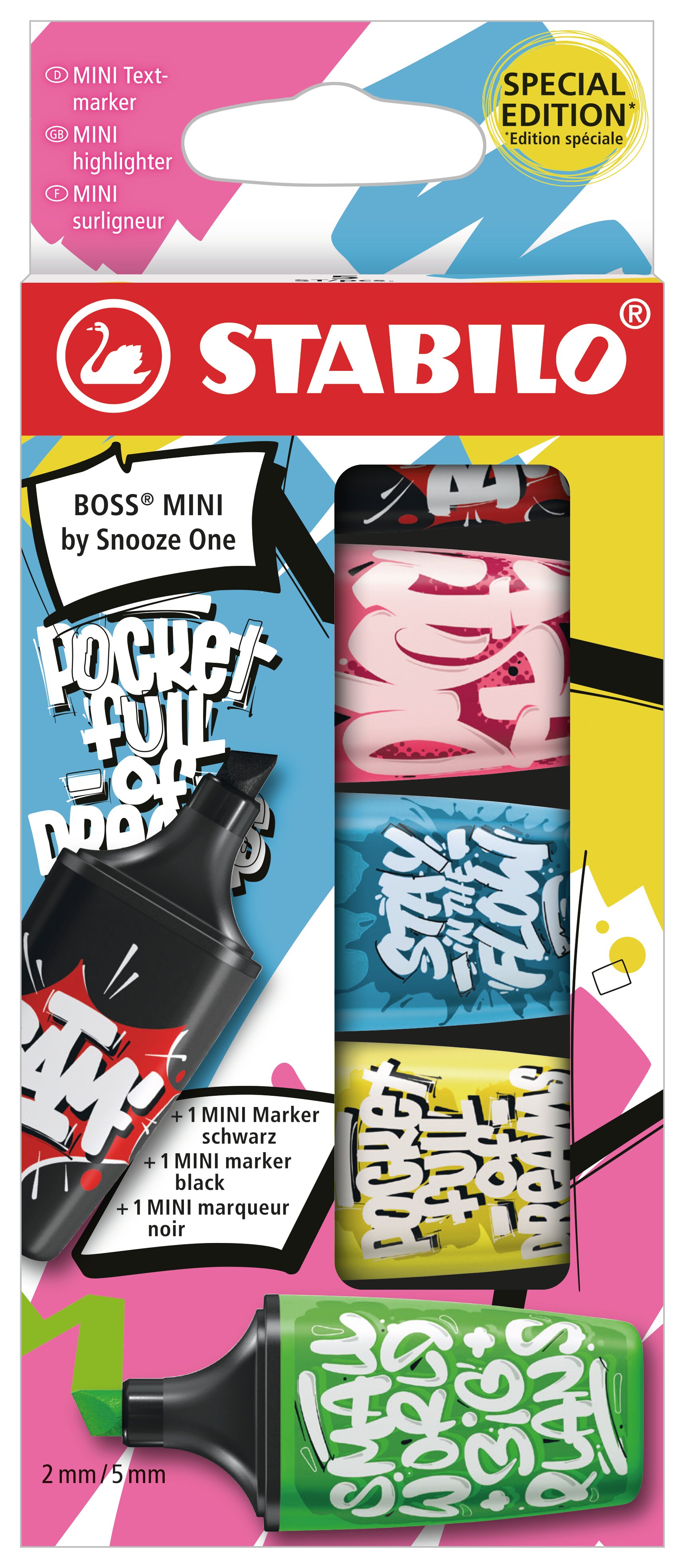 EO07/05-30-10 BOSS MINI by Snooze One 5 stk Etui ohne Sichtfenster Textmarker STABILO BOSS MINI by Snooze One