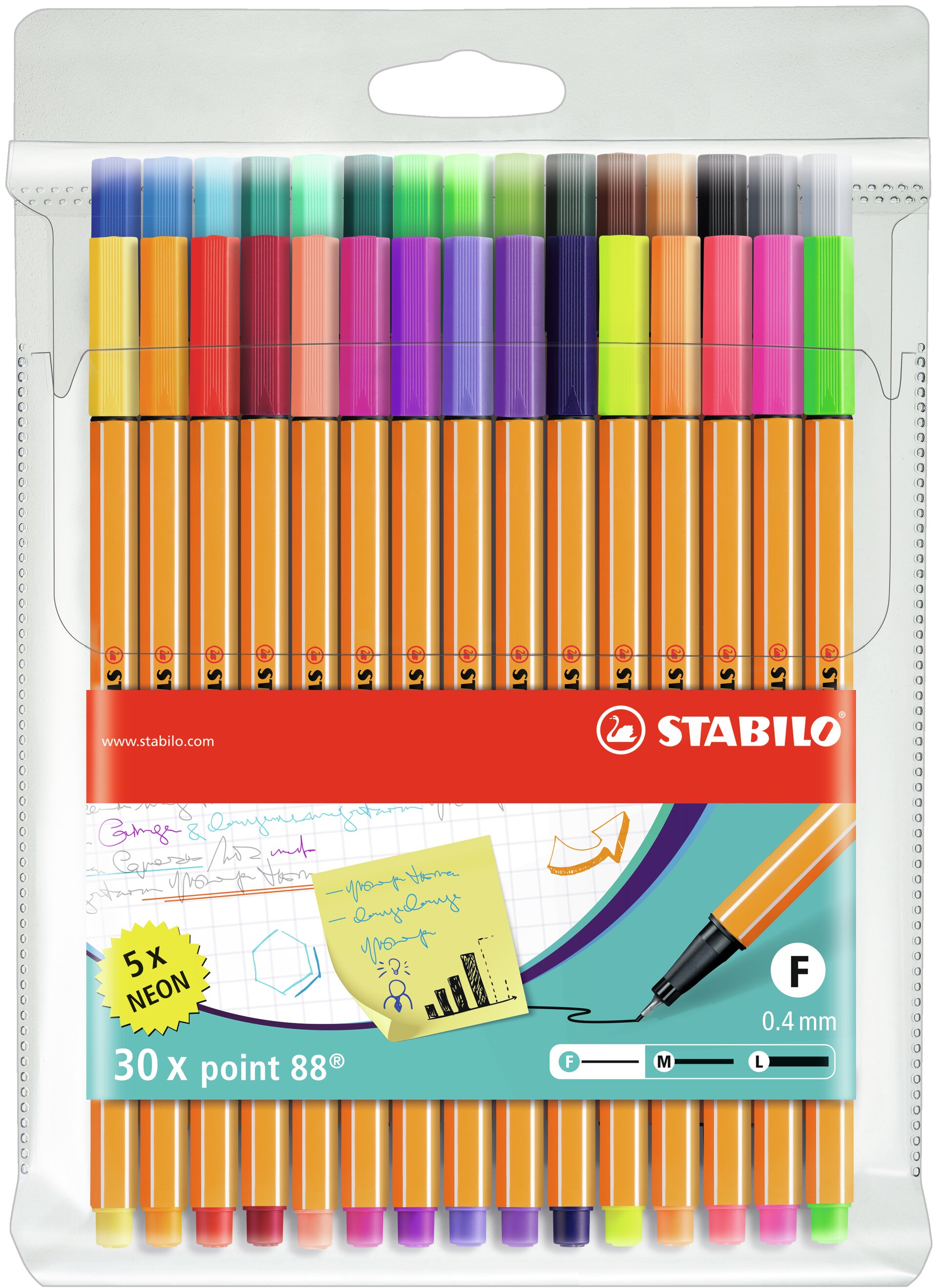Fineliner STABILO point 88 Fineliner & Filzschreiber STABILO point 88, Marker-Set, bunte Marker, Neonfarben, Filzstift-Spitzen, packung mit Etikett