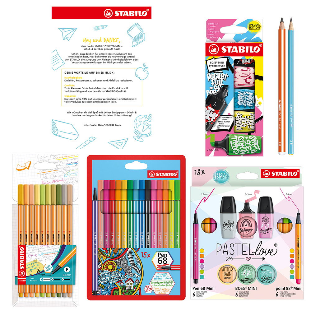 STABILO Mega Schulset Vorteilspaket - mit 10x point 88 und 6x point 88 Mini Fineliner, 15x Pen 68 und 6 x Pen 68 Mini Filzstiften und 11x BOSS MINI Textmarker STABILO Mega Schulset Vorteilspaket - mit 10x point 88 und 6x point 88 Mini Fineliner, 15x Pen 68 und 6 x Pen 68 Mini Filzstiften und 11x BOSS MINI Textmarker