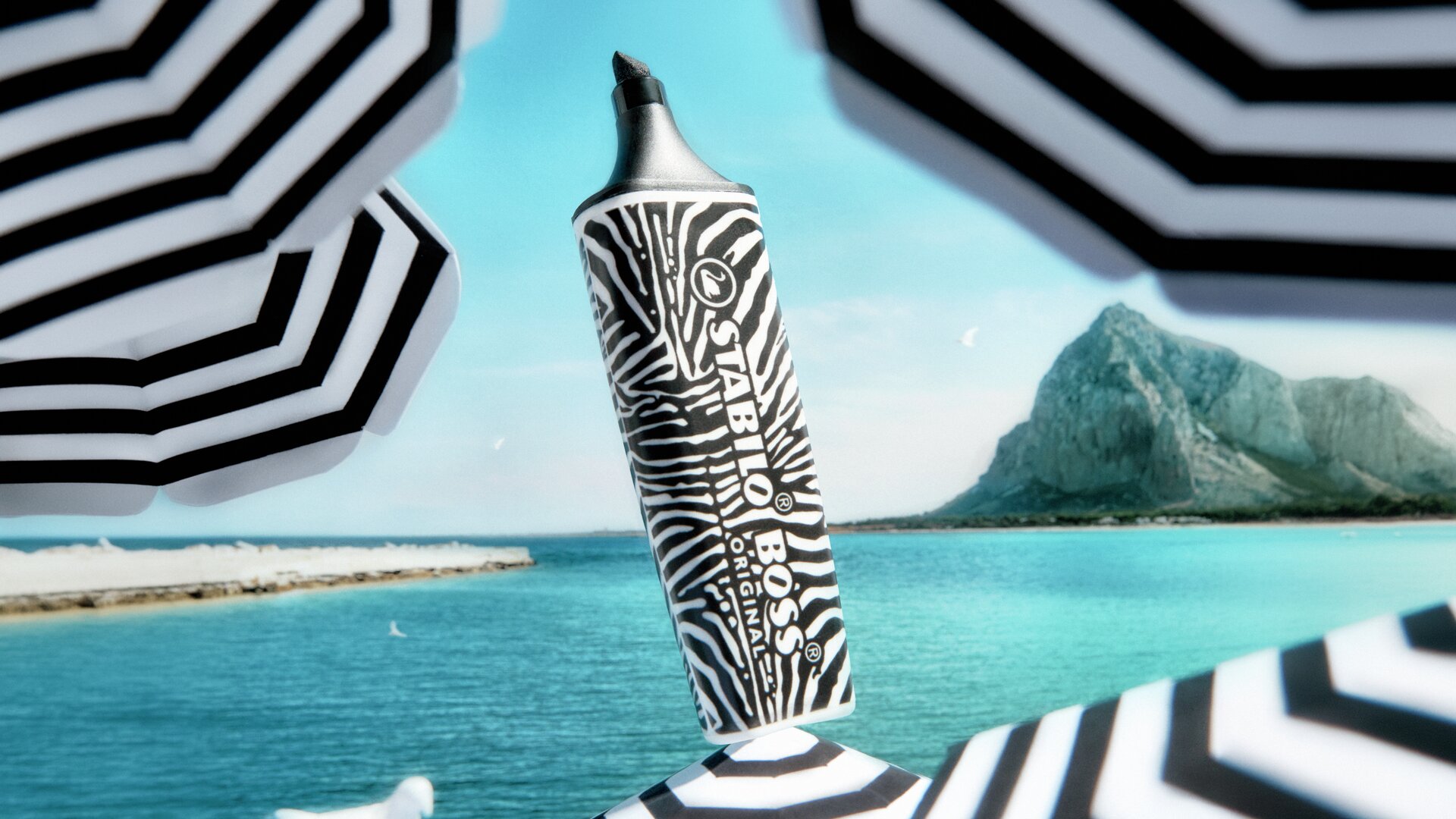 Textmarker STABILO BOSS ORIGINAL x DOLCE&GABBANA, zebra print, gloss tube, cosmetic tube, Sonnencreme, Sportverpackung