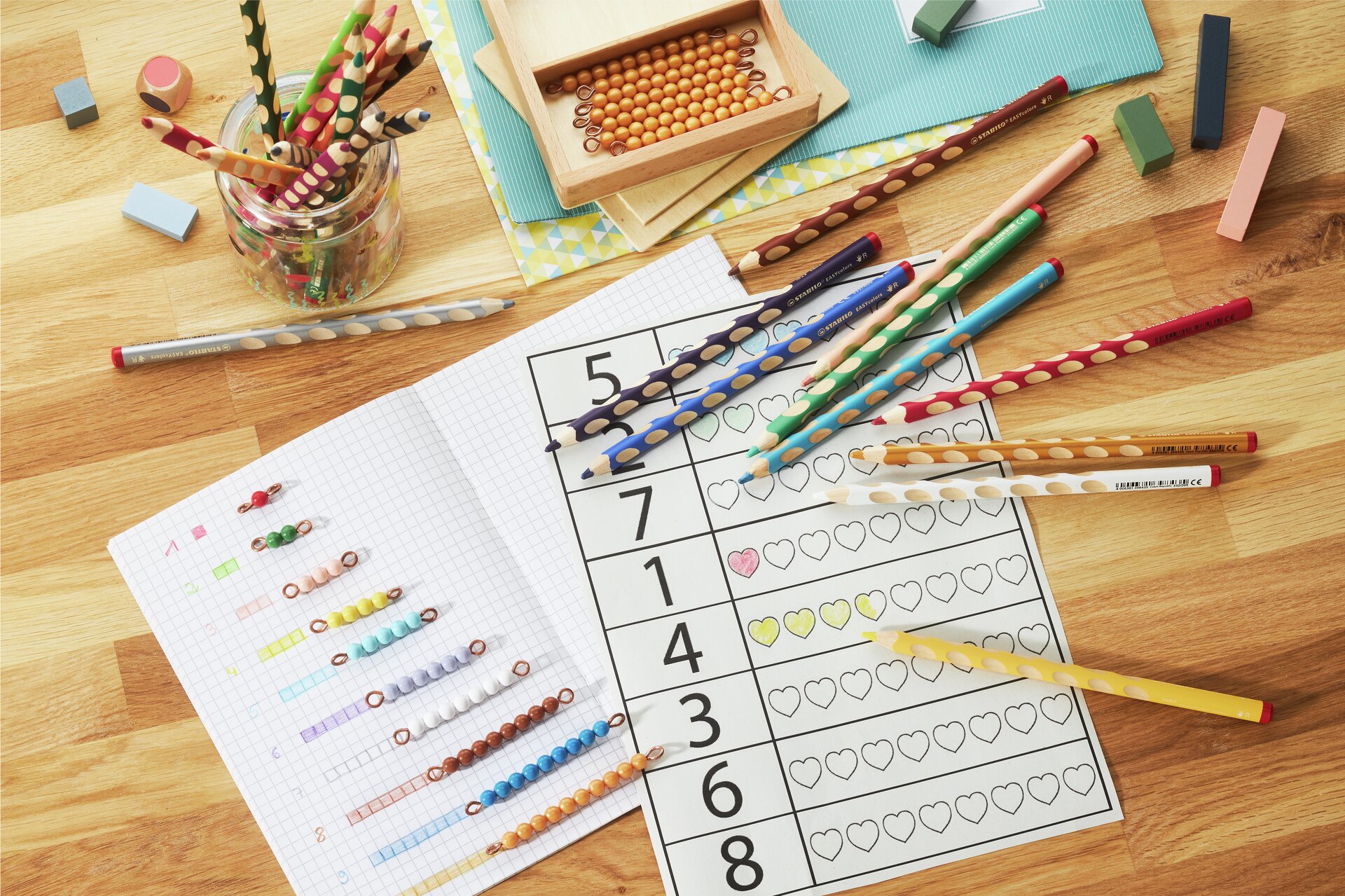 Buntstifte STABILO EASYcolors, Kinderunterricht, Schulmaterial, Bleistifte, Hülsenperlen, Notenblatt