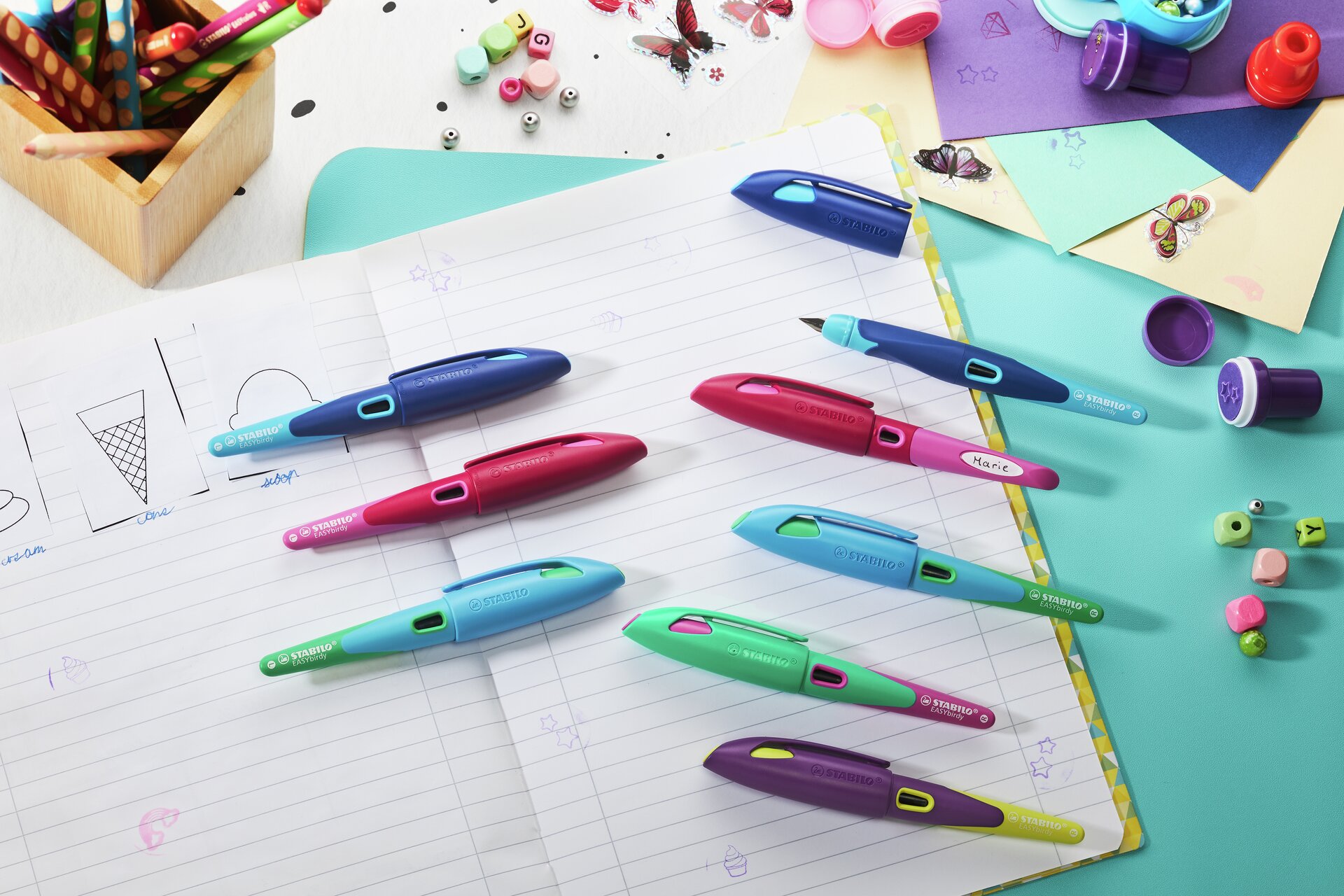 Füller STABILO EASYbirdy, Kugelschreiber, Schreibset, Filzstift, Kinder-Schreibwaren, bunte Stifte