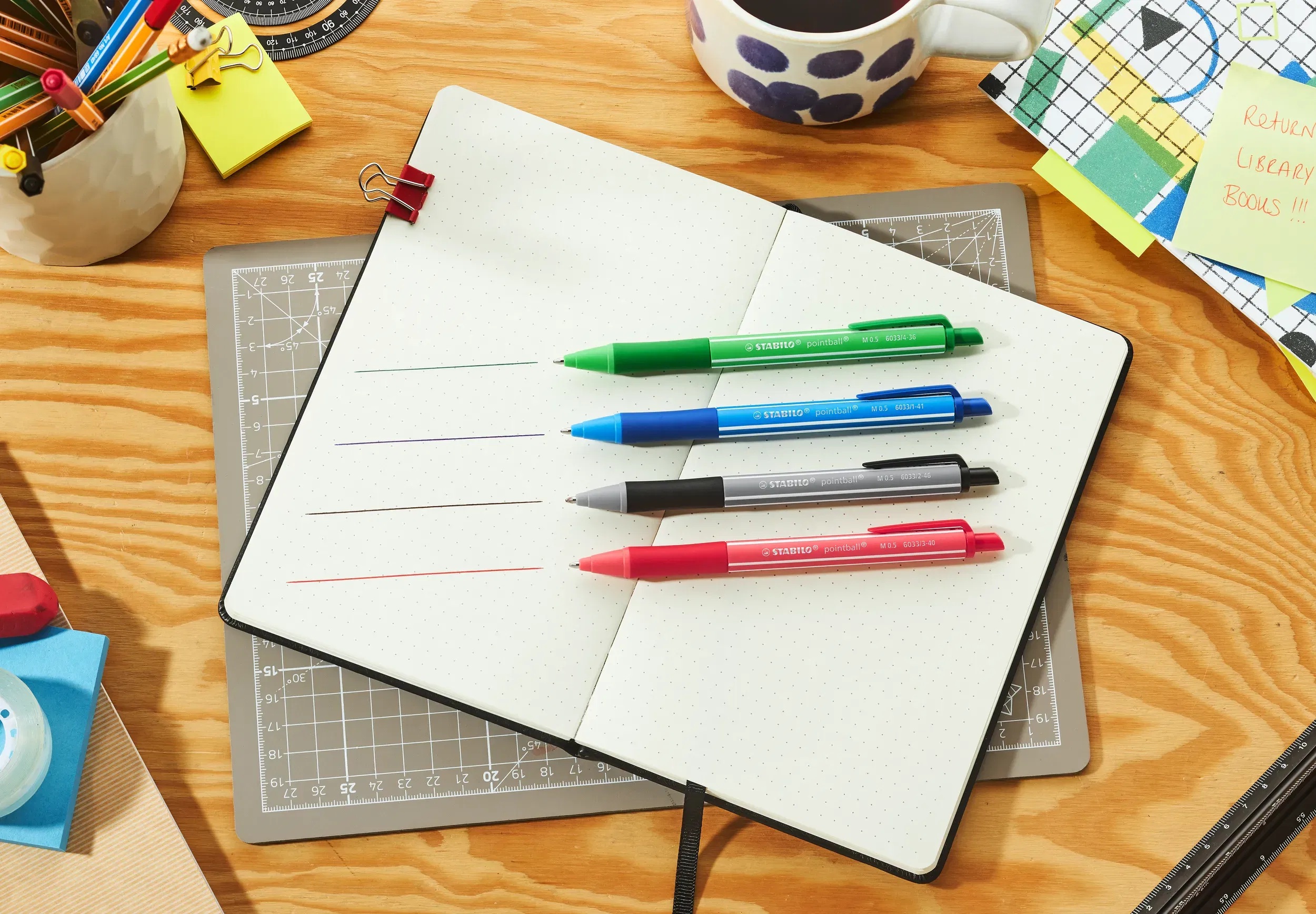 Ballpoint pen STABILO pointball colorful in action