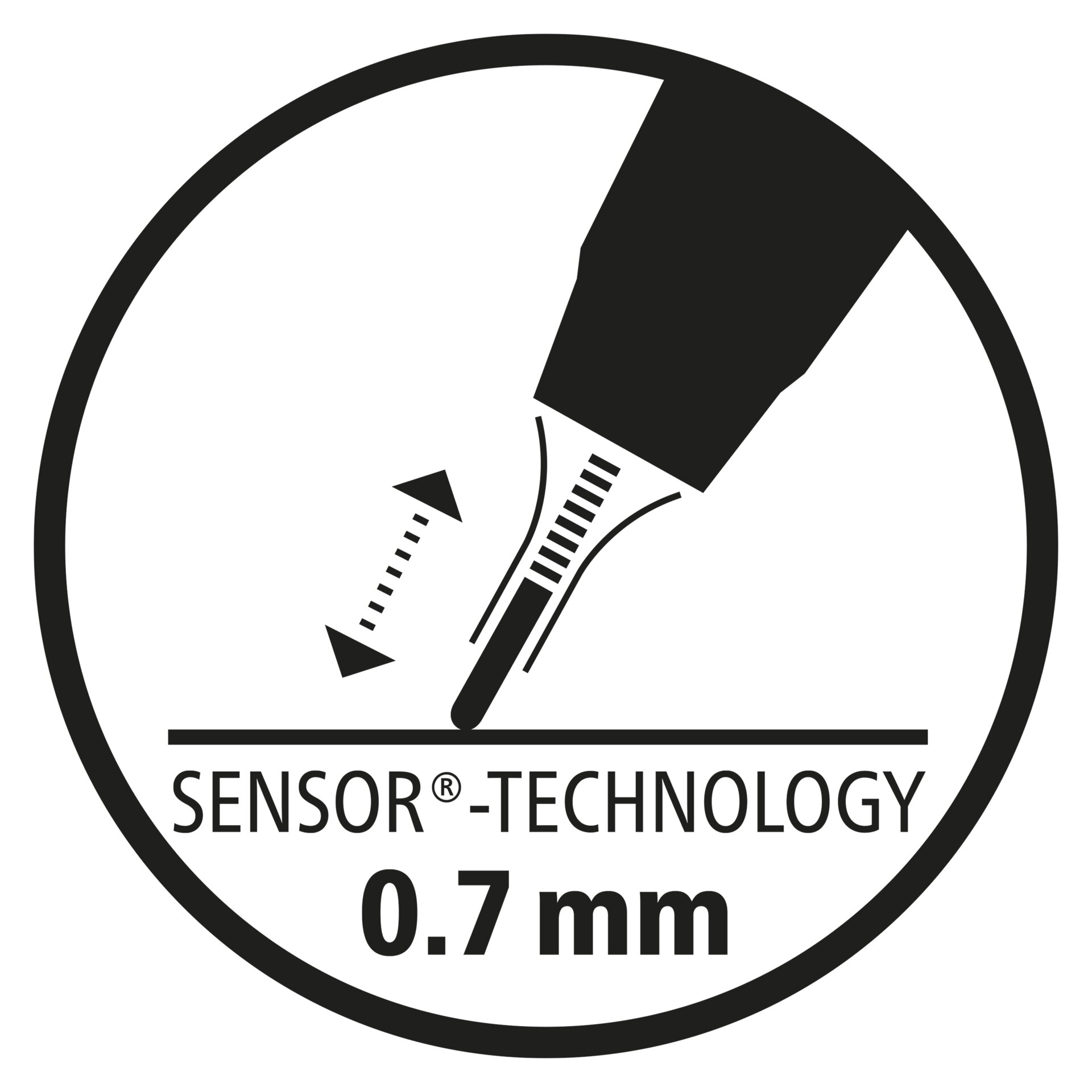 sensor, technologie, 0.7 mm, Tipp, Sicherheitszeichen