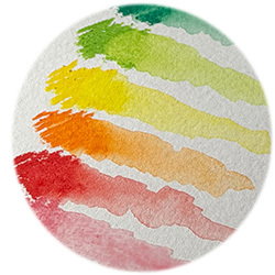 Rundes Muster, Aquarelloptik, Regenbogenfarben, Pinselstriche, Weißer Hintergrund