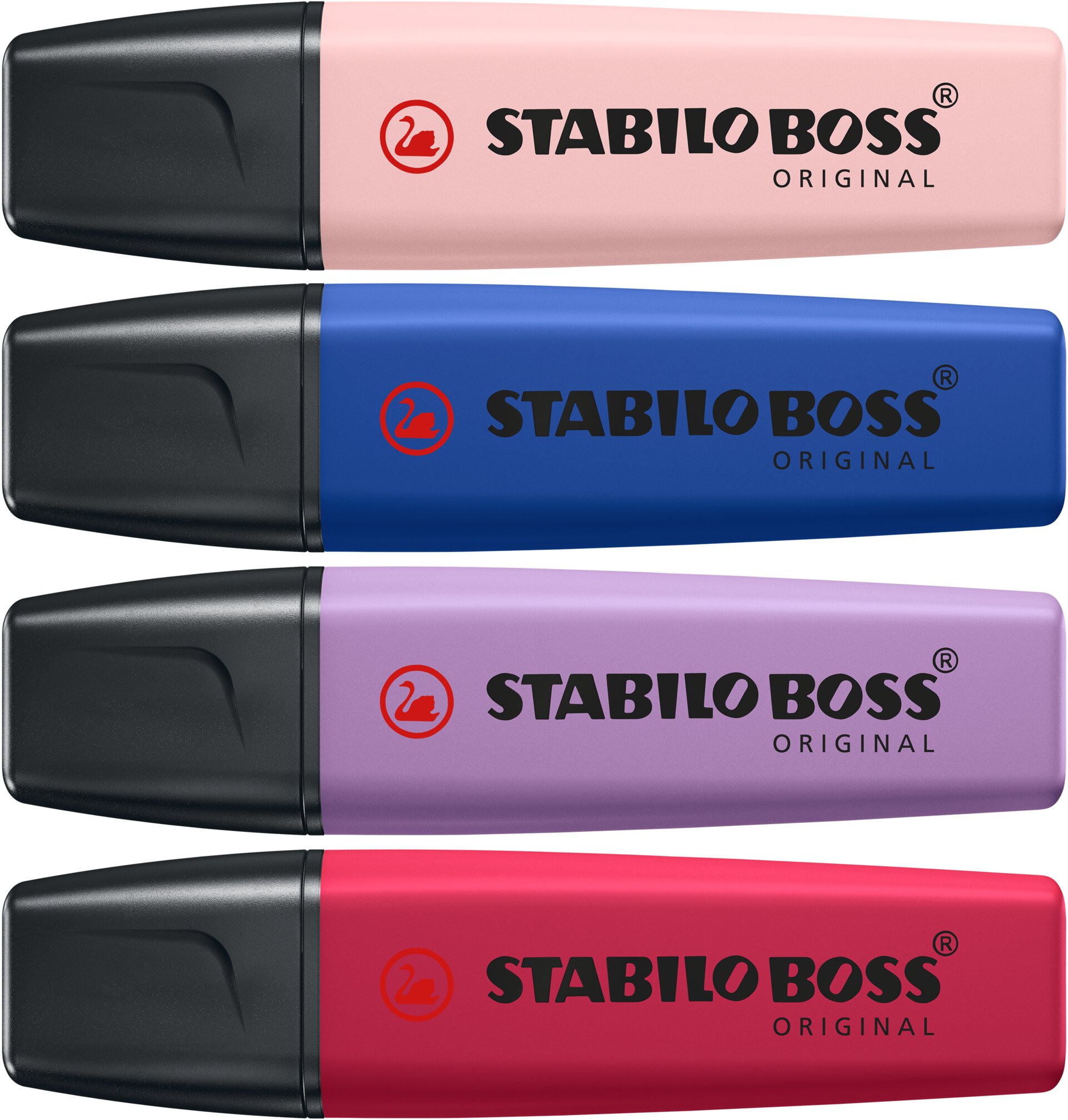 highlighter, Stabilo Boss, buntstift-marke?, pink, blau, lila, rot, kappe
