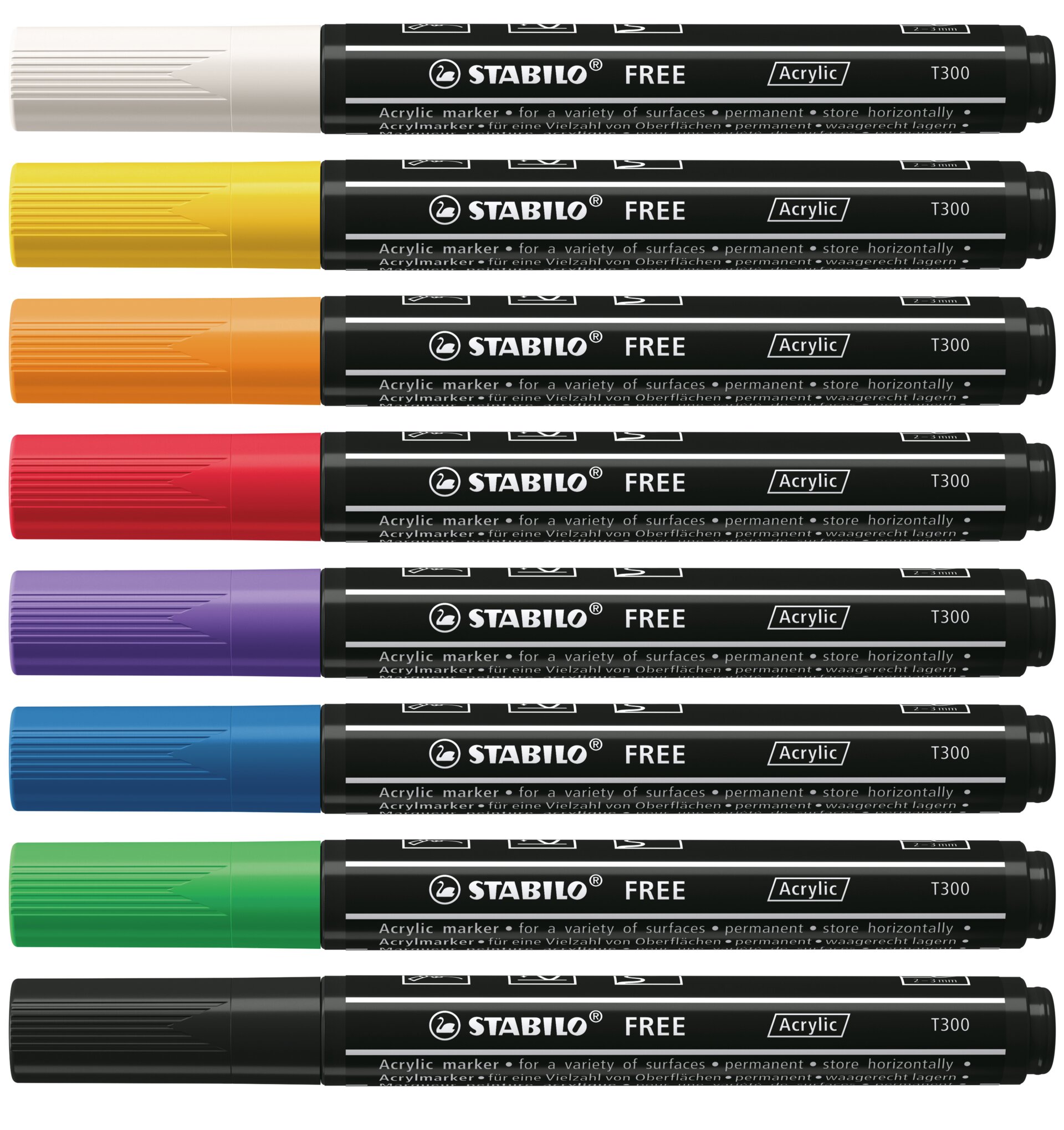 Marqueur peinture STABILO FREE Acrylic T300 Acrylmarker, Farben-Set, Keilspitze, Permanentmarker, Flachspitze