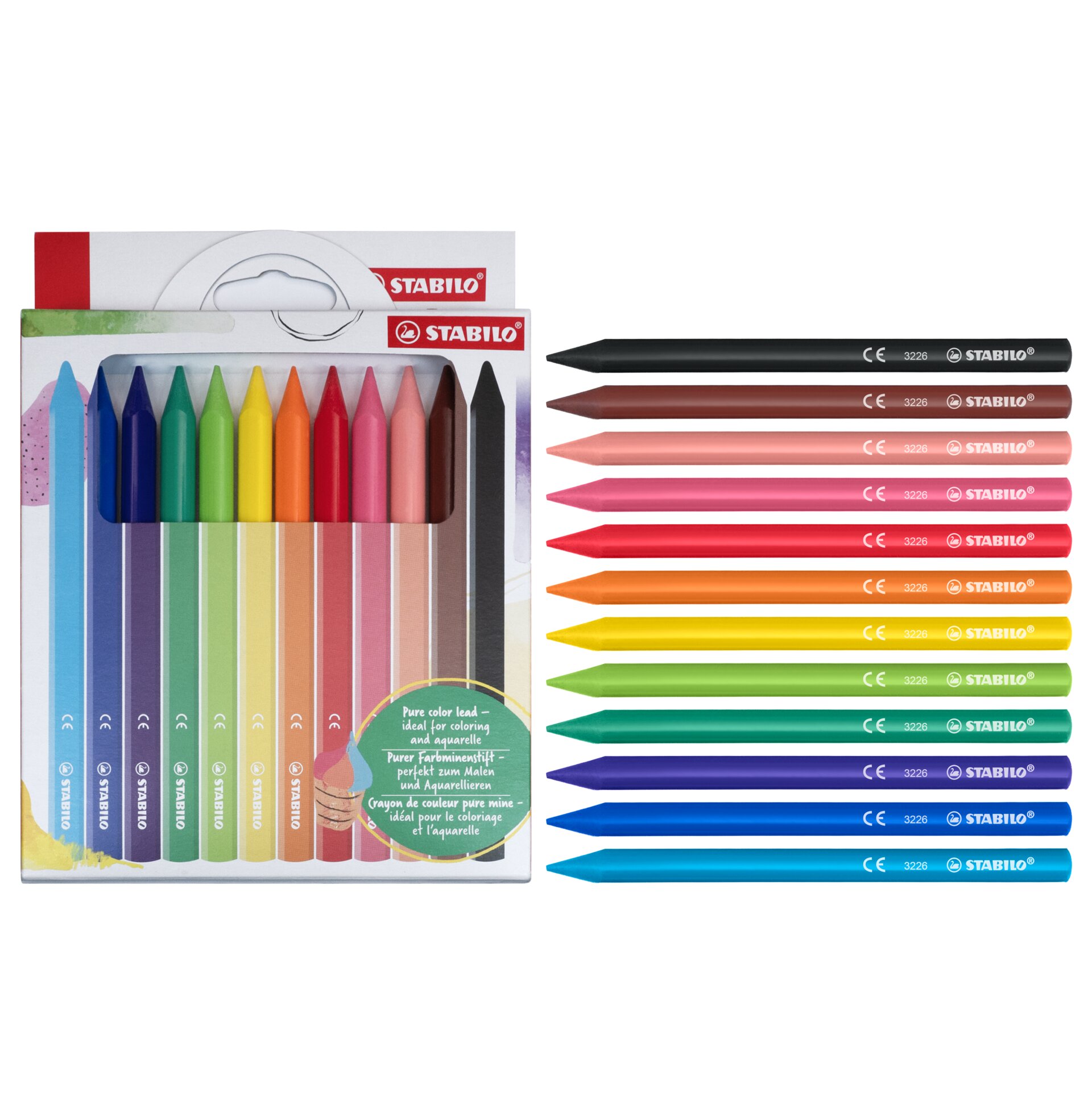 Aquarellkreiden, Buntstifte, 12er-Set, Mehrfarbig, Wasservermalbar