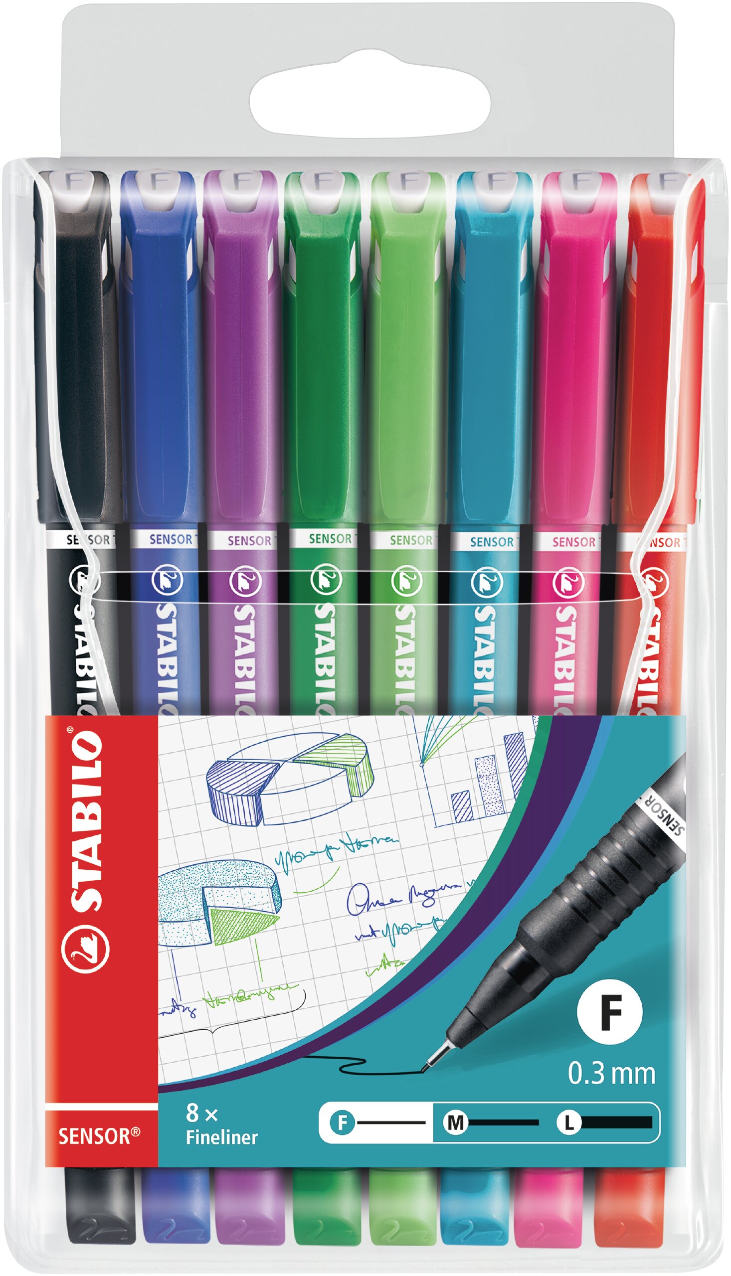 Fineliner & Filzschreiber STABILO SENSOR fine, Marker, Fineliner, 8x, Assorted, 0.3mm