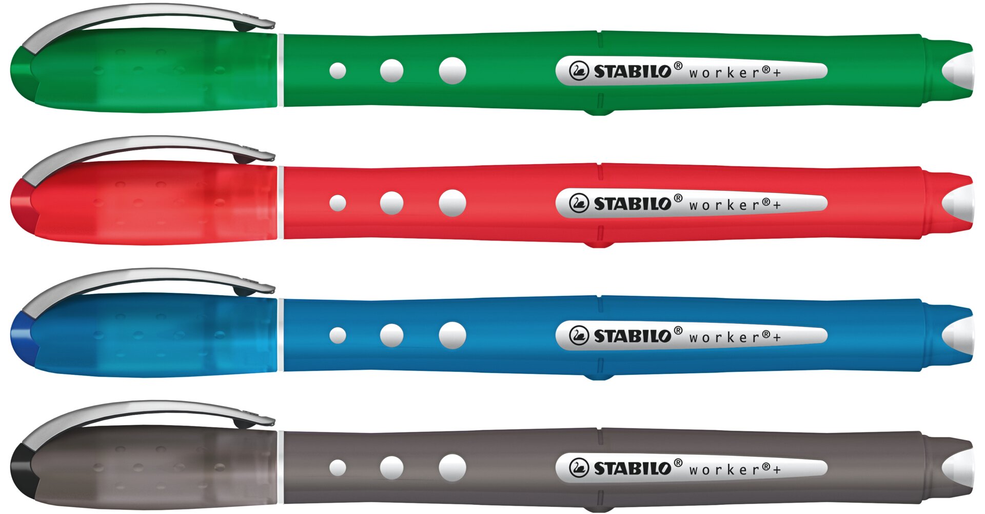 Stylo roller à encre liquide STABILO worker+ colorful Kunststoff-Highlighter, Stabilo-Highlighter, Marker, Kappen-Clip, mehrfarbig