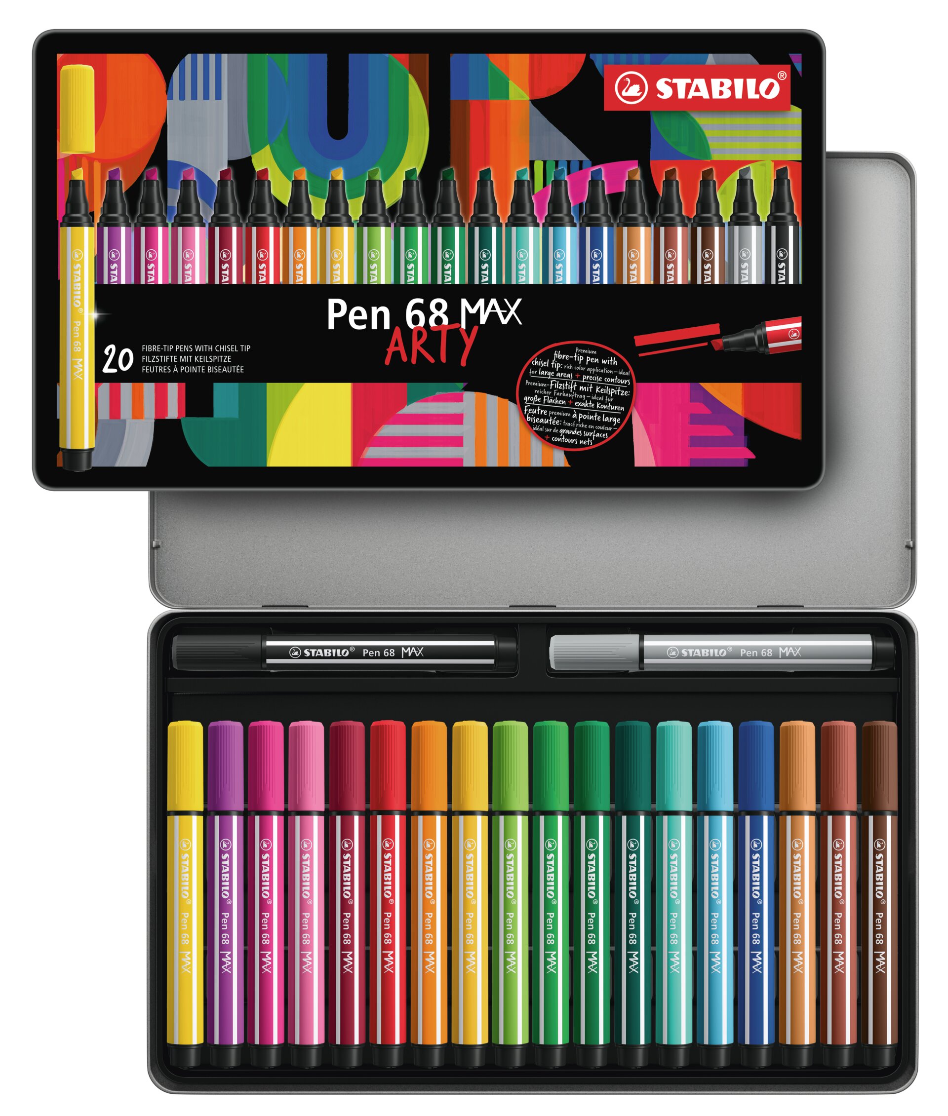 Premium-Filzstift mit dicker Keilspitze STABILO Pen 68 MAX Fasermaler STABILO Pen 68 MAX, Aquarellstifte, Kunstset, Filzstifte, Pastellfarben, Schmales Set