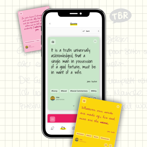 smartphone mockup, image with phone, quote app, pink background, yellow card