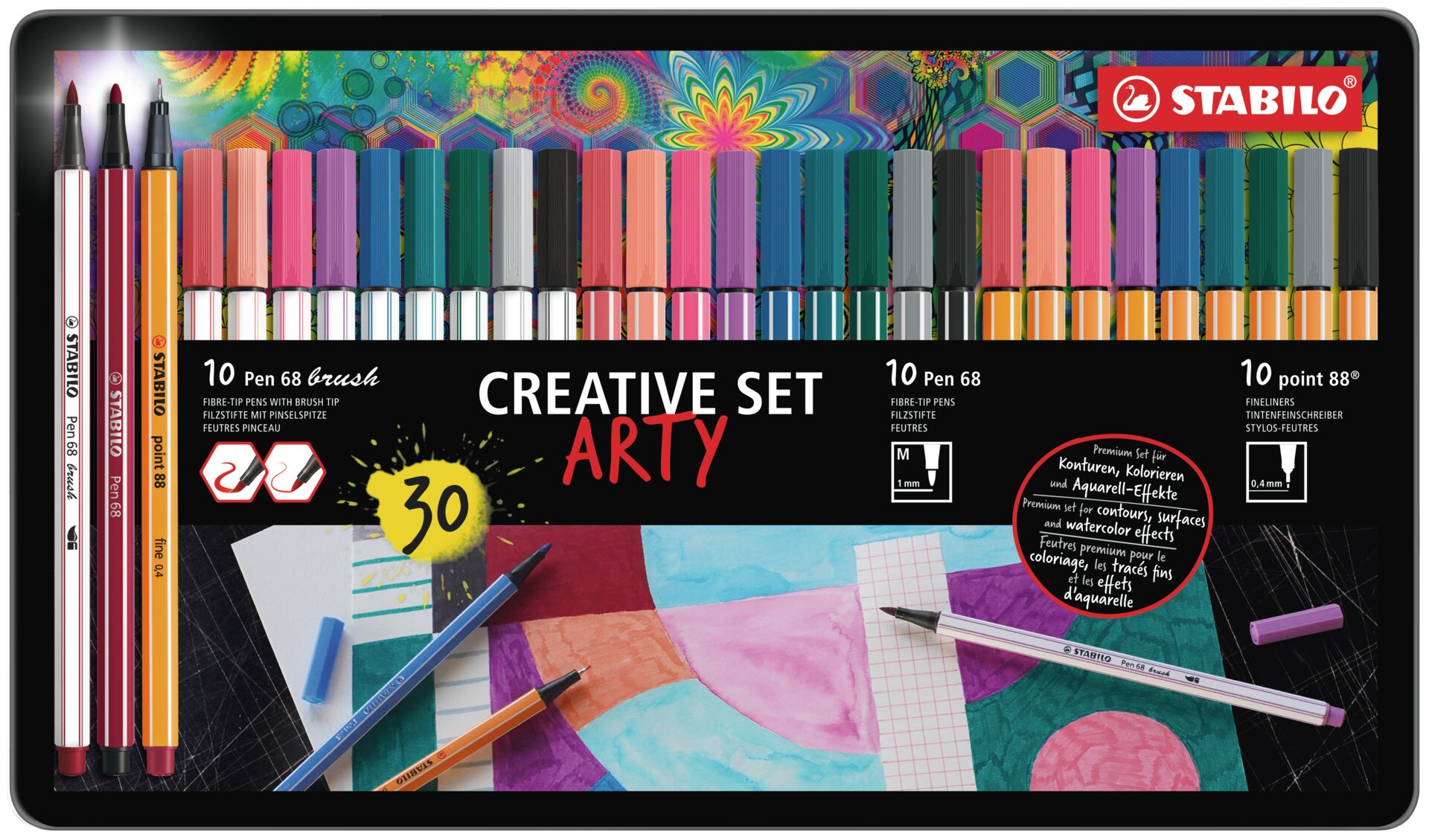 Sets, Kunstset, Buntstifte, Pen 68, Kunstpapier, Aquarell-Effekte