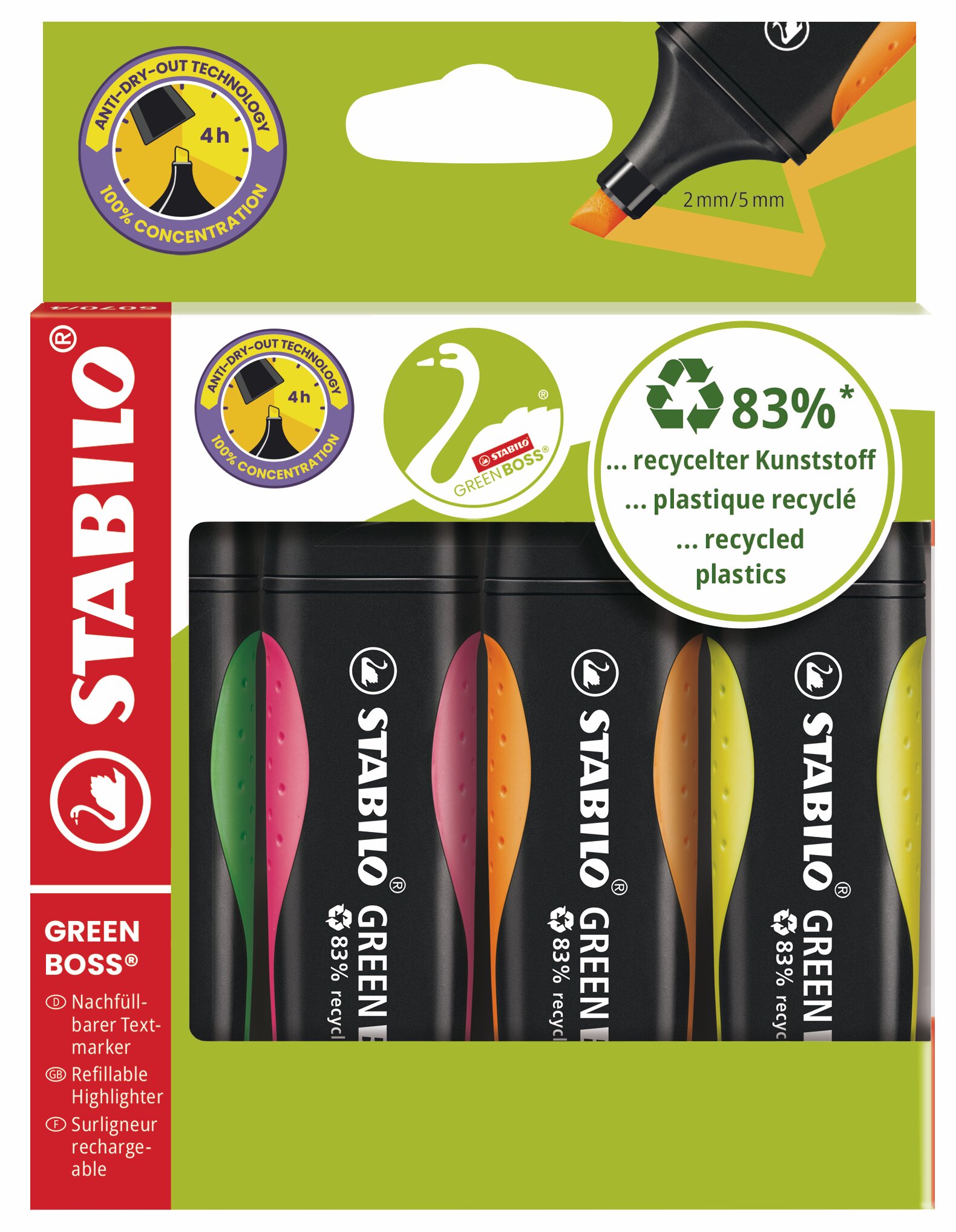 Evidenziatore con l‘83% di plastica riciclata STABILO GREEN BOSS Evidenziatore STABILO GREEN BOSS