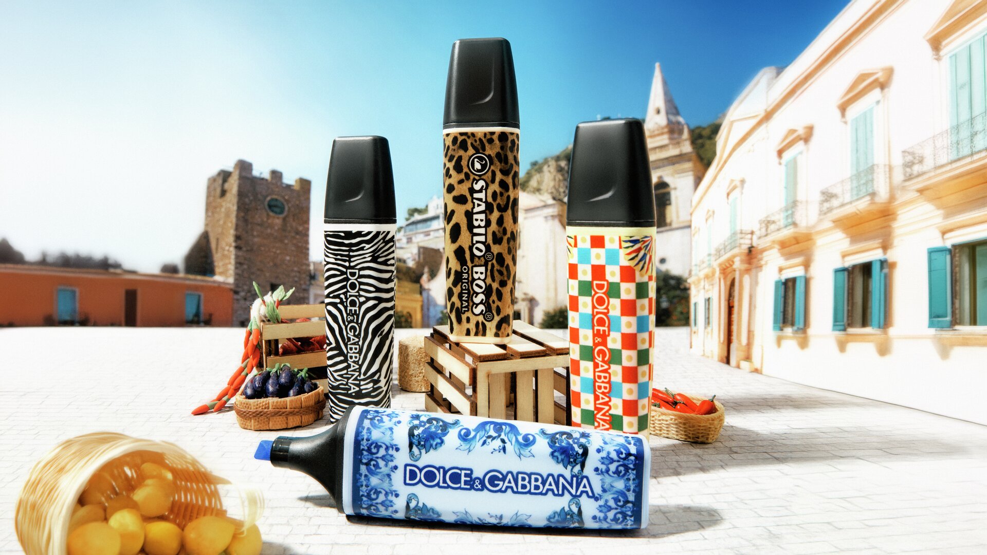 Textmarker STABILO BOSS ORIGINAL x DOLCE&GABBANA, Lippenstift, Make-up, Druckmuster, Tiermuster, Flaschen-Design